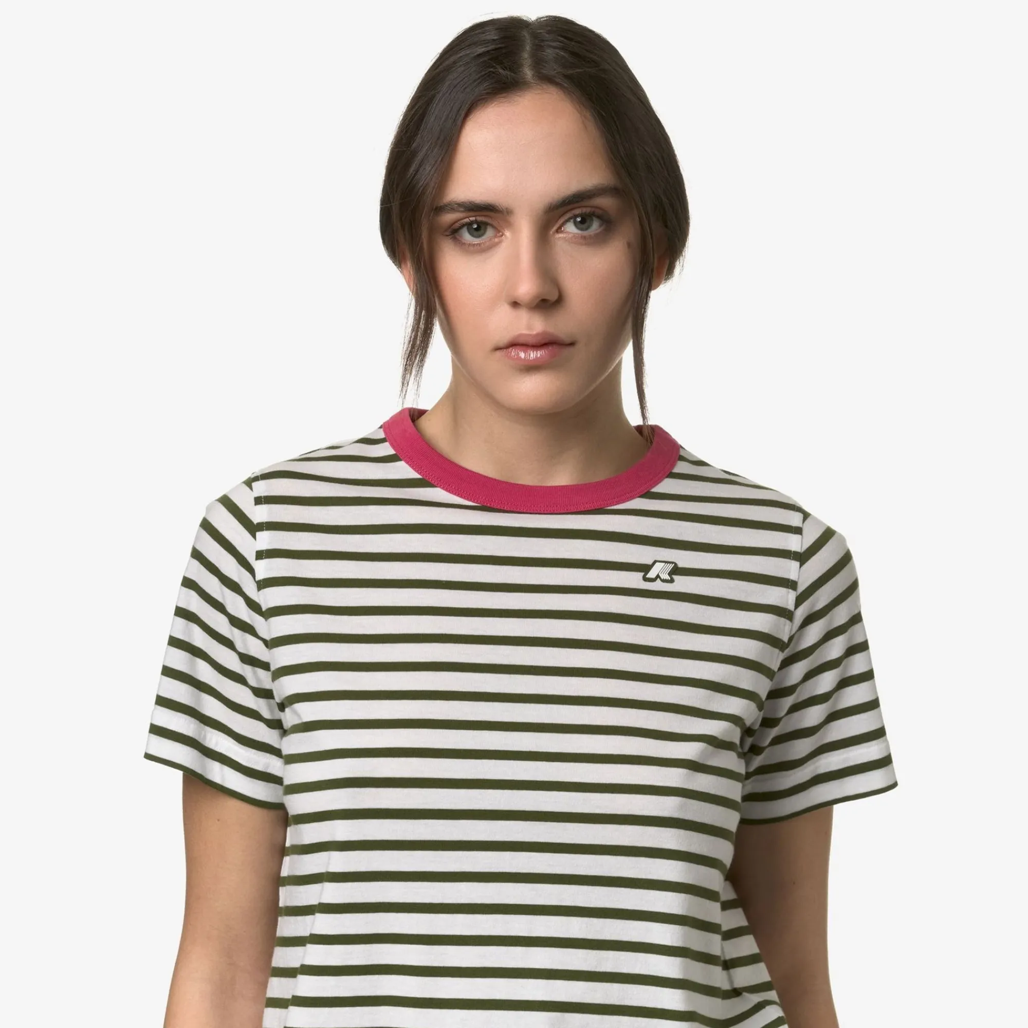 K-WAY Emeli Stripes - T-Shirtstop - T-Shirt - Woman - White-Green-Pink Discount