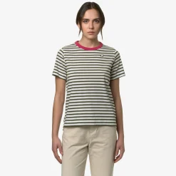 K-WAY Emeli Stripes - T-Shirtstop - T-Shirt - Woman - White-Green-Pink Discount