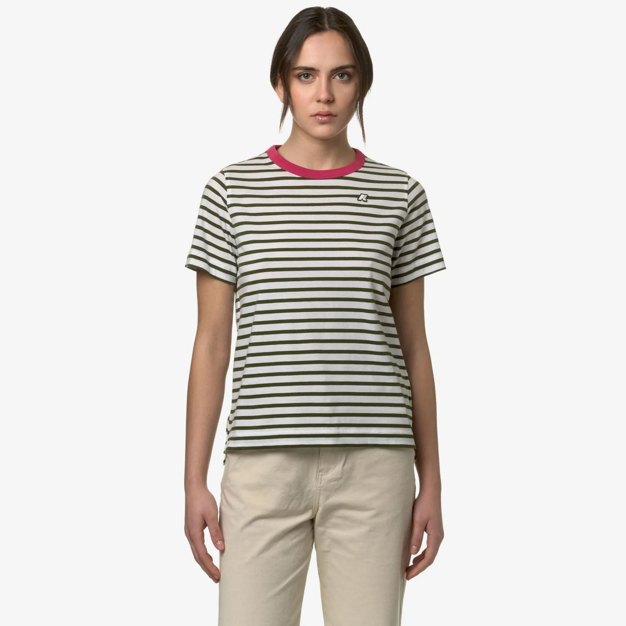 K-WAY Emeli Stripes - T-Shirtstop - T-Shirt - Woman - White-Green-Pink Discount