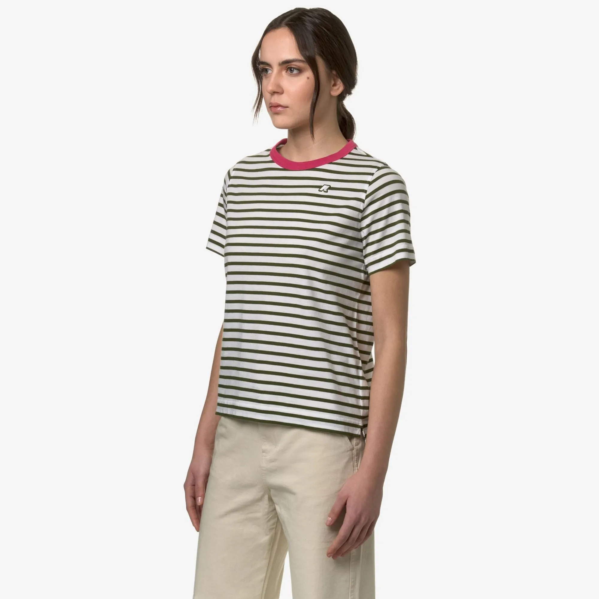 K-WAY Emeli Stripes - T-Shirtstop - T-Shirt - Woman - White-Green-Pink Discount