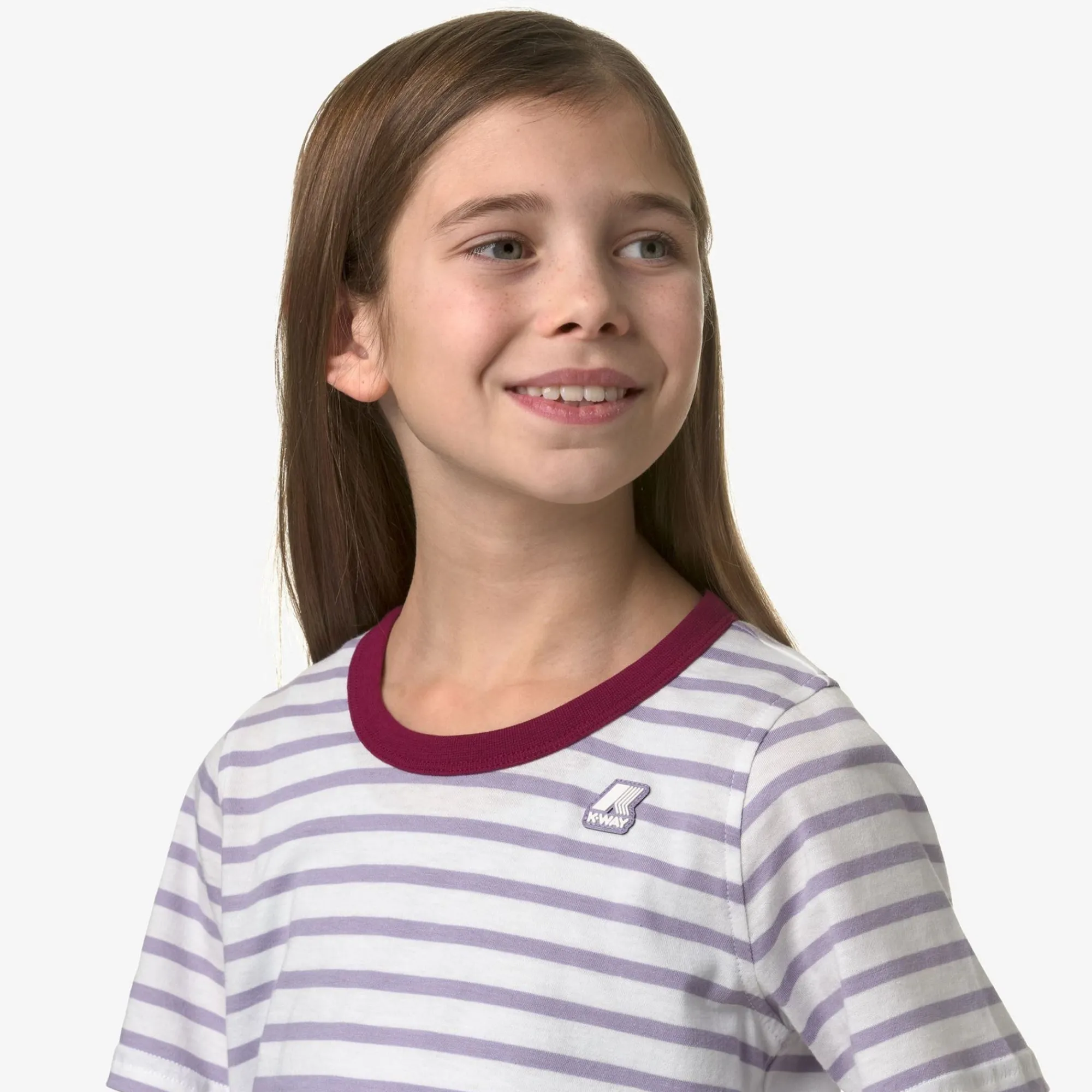 K-WAY P. Emeli Stripes - T-Shirtstop - T-Shirt - Girl - White-Violet Glicine-Red Dk Outlet