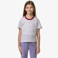 K-WAY P. Emeli Stripes - T-Shirtstop - T-Shirt - Girl - White-Violet Glicine-Red Dk Outlet