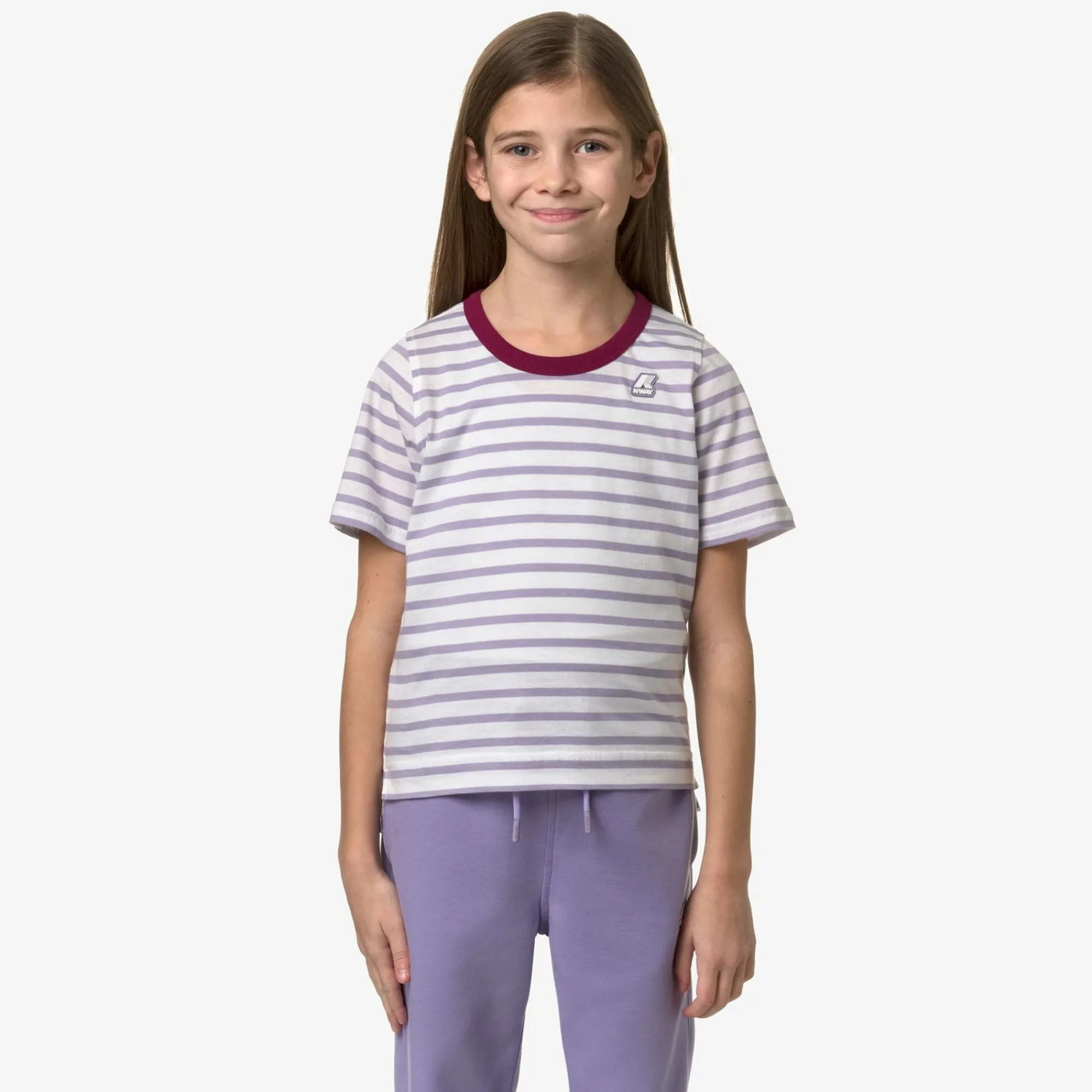 K-WAY P. Emeli Stripes - T-Shirtstop - T-Shirt - Girl - White-Violet Glicine-Red Dk Outlet