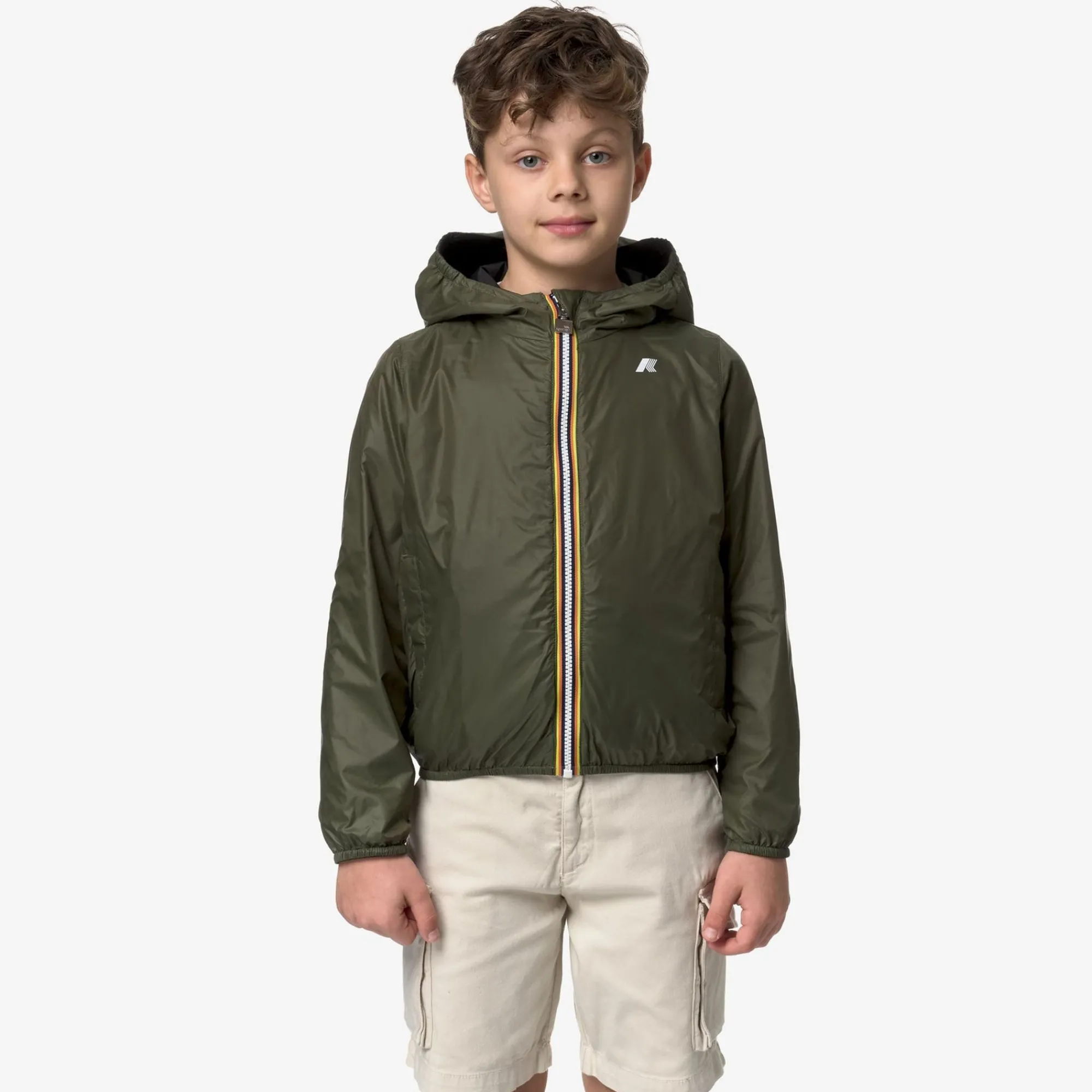 K-WAY P. Jake Plus.2 Reversible - Jackets - Short - Boy - Black Pure-Green Cypress New