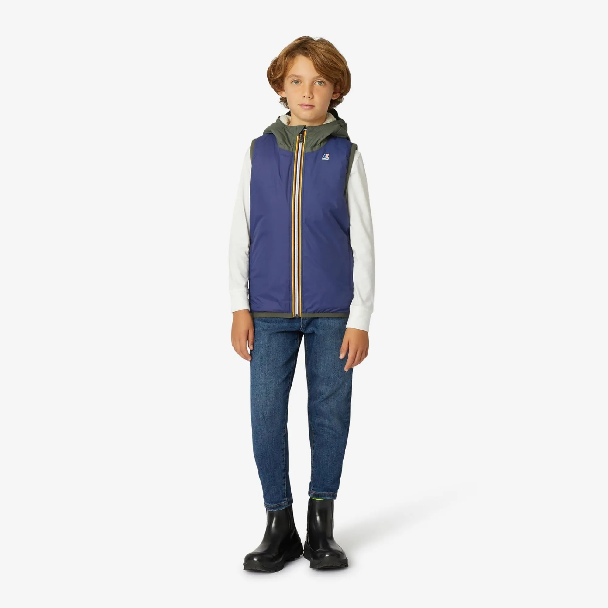 K-WAY P. Le Vrai 3.0 Orlan Orsetto - Jackets - Vest - Kid Unisex - Ecru-Green B-Blue M Cheap